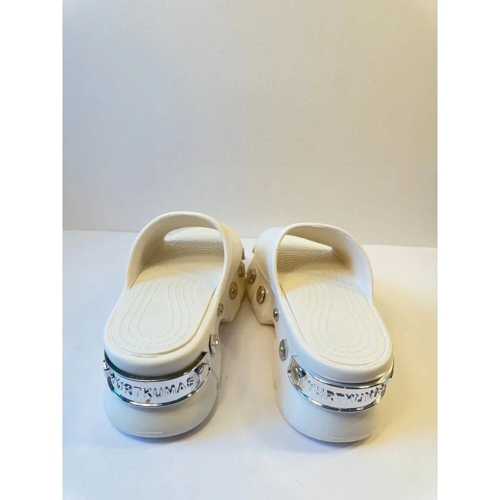 CROCS White Platform Slide with Gem Stud Accents